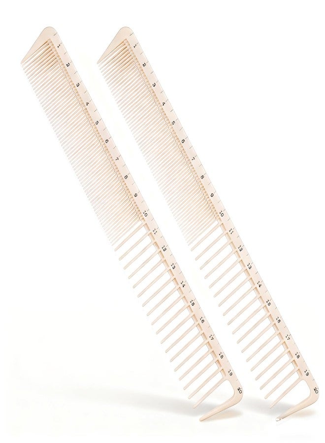 Macuezu 2PCS Hair Cutting Combs with Ruler Measurements, Anti-Static Professional Barber Comb for Salon, Hair Stylists and Barbers, Fine Cutting Combs - Image 1